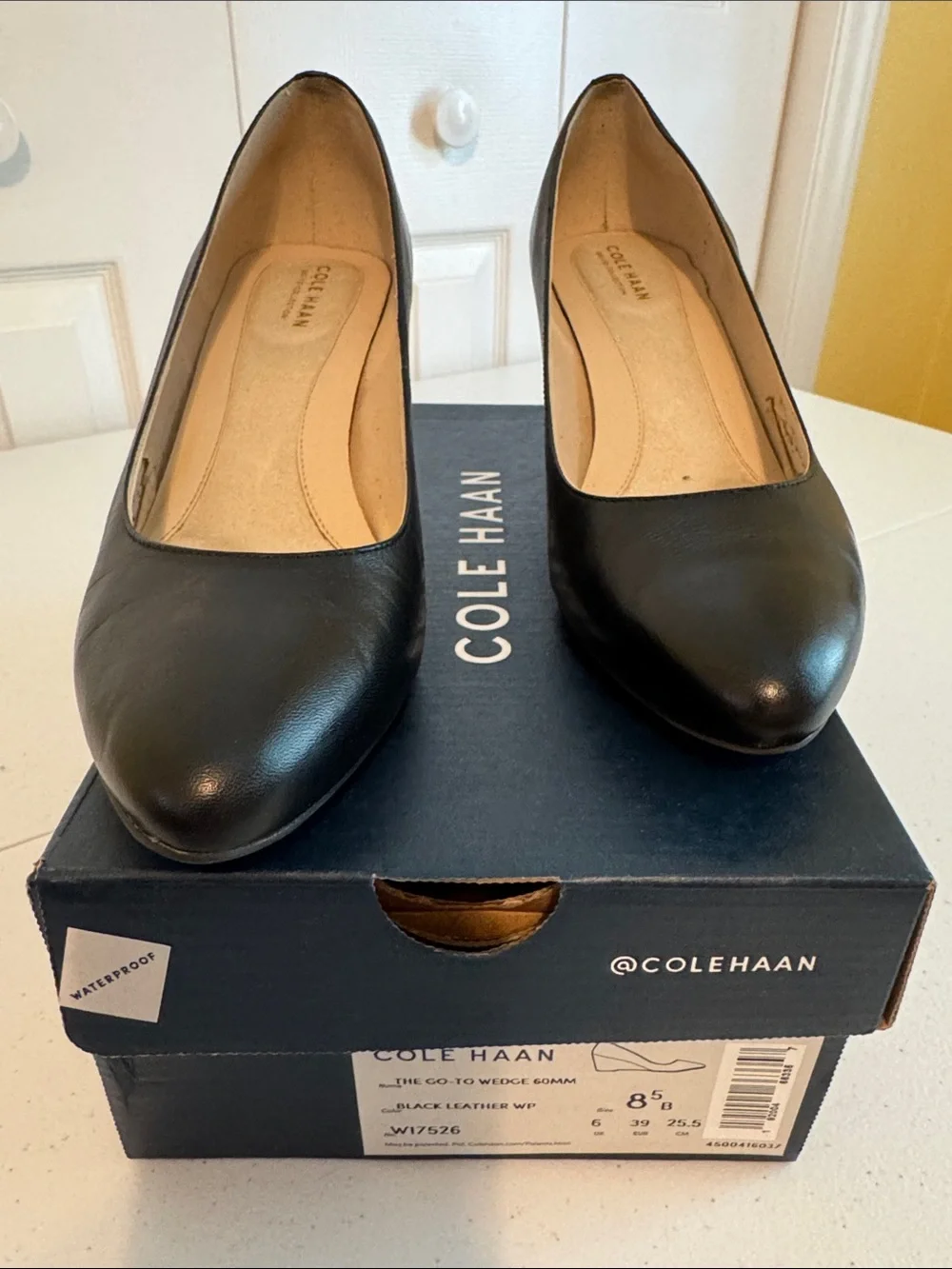 Cole Haan Black Leather Wedge Weatherproof Pumps